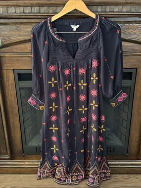 Monsoon Midi Dress with Cross stitch detailing